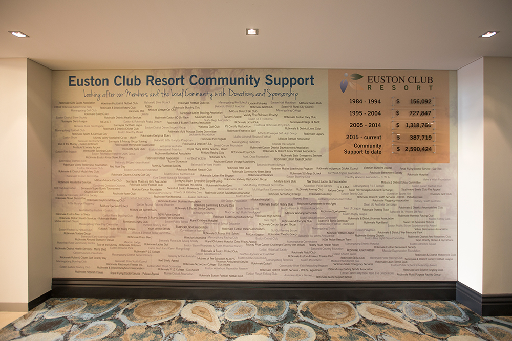 Euston Club Community Support and Donations wall